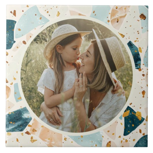 Terrazzo Patroon Gepersonaliseerde Foto Tegeltje (Voorkant)