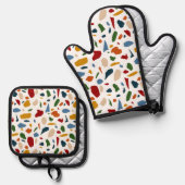 Terrazzo patroon kleurrijk ovenwant & pannenlap set (Voorkant / Achterkant)