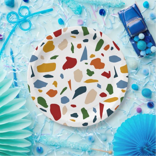 Terrazzo patroon kleurrijk papieren bordje (Feest)