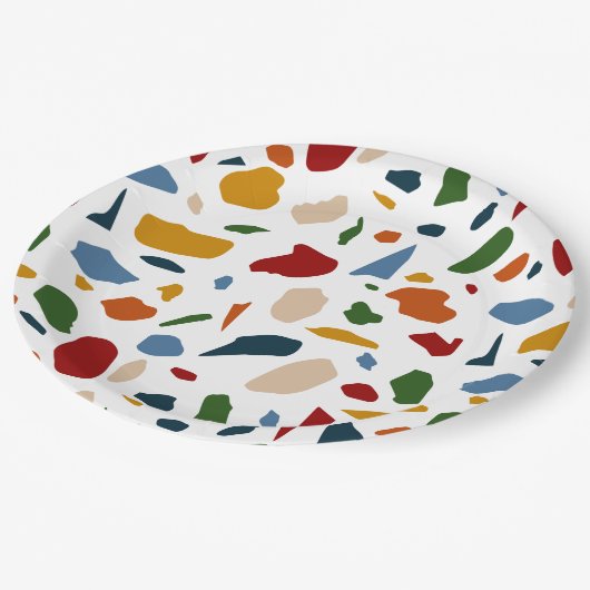 Terrazzo patroon kleurrijk papieren bordje (Gekanteld)