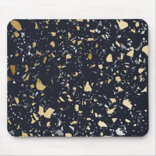 Terrazzo patroon Navy & Goud Abstract Muismat