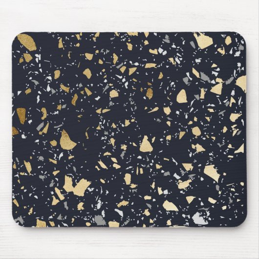 Terrazzo patroon Navy & Goud Abstract Muismat (Voorkant)