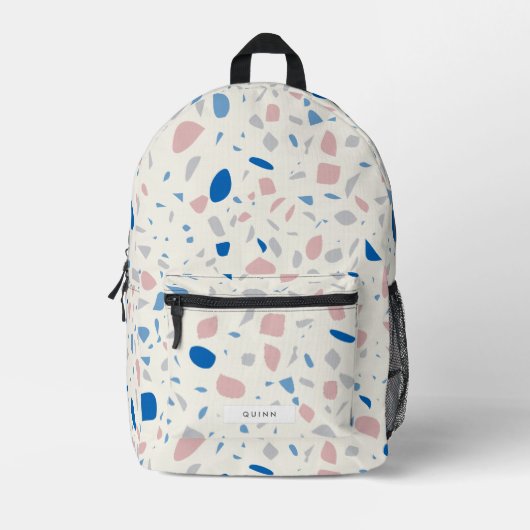 Terrazzo Patroon Neutraal Natuurlijk Elegant Bedrukte Rugzak (Voorkant)