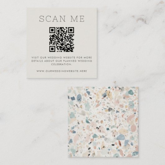 Terrazzo Patroon Pastel QR Code Online Bruiloft Informatiekaartje (Voorkant / Achterkant)