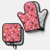 Terrazzo patroon roze ovenwant & pannenlap set (Voorkant / Achterkant)