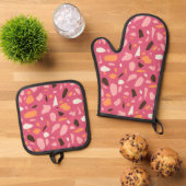 Terrazzo patroon roze ovenwant & pannenlap set (Top down)