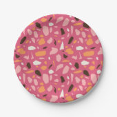 Terrazzo patroon roze papieren bordje (Voorkant)