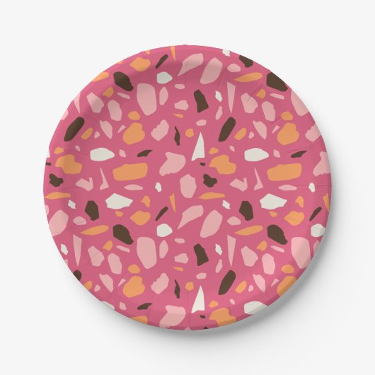 Terrazzo patroon roze papieren bordje (Voorkant)