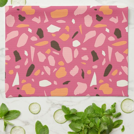 Terrazzo patroon roze theedoek (Gevouwen)