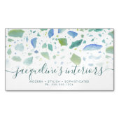 Terrazzo Pattern Modern Script Aqua Blue Green Magnetisch Visitekaartje (Voorkant)