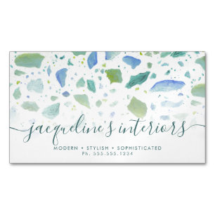 Terrazzo Pattern Modern Script Aqua Blue Green Magnetisch Visitekaartje