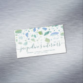 Terrazzo Pattern Modern Script Aqua Blue Green Magnetisch Visitekaartje (Voorbeeld)