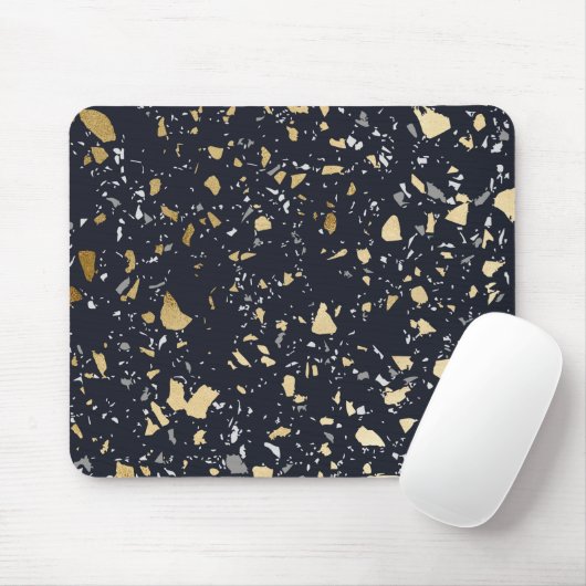 Terrazzo Pattern Navy & Gold Abstract Muismat (Met muis)