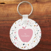 Terrazzo Pattern Pink Apple Teacher Sleutelhanger (Voorkant)