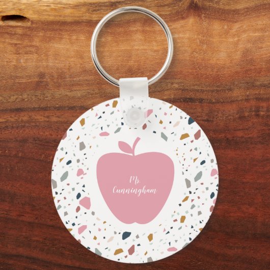 Terrazzo Pattern Pink Apple Teacher Sleutelhanger (Voorkant)