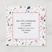 Terrazzo Pattern Pink Apple Teacher Vierkante Visitekaartje (Achterkant)