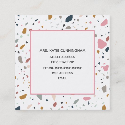 Terrazzo Pattern Pink Apple Teacher Vierkante Visitekaartje (Achterkant)