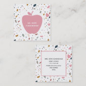 Terrazzo Pattern Pink Apple Teacher Vierkante Visitekaartje (Voorkant / Achterkant)