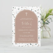 Terrazzo Pink Green Modern Arch Minimalist Baptism Kaart (Staand voorkant)