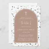 Terrazzo Pink Green Modern Arch Minimalist Baptism Kaart (Voorkant / Achterkant)