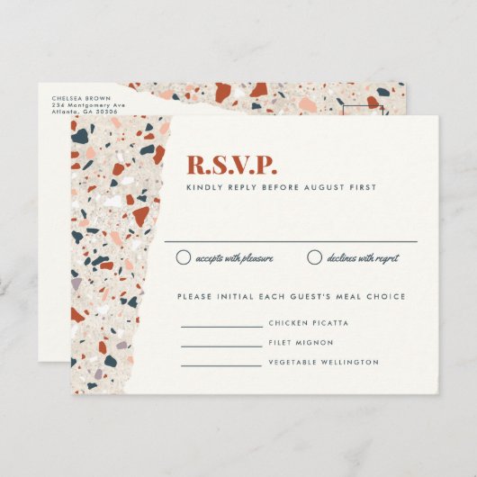 Terrazzo plak bruiloft uitnodiging RSVP (Voorkant / Achterkant)
