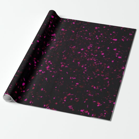 Terrazzo Retro Black Hot Pink  Pattern Cadeaupapier (Uitgerold)