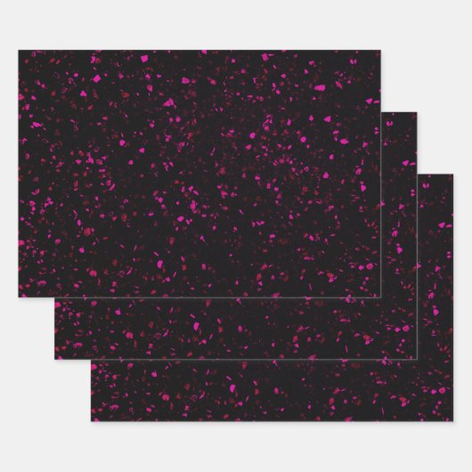 Terrazzo Retro Black Hot Pink Pattern Inpakpapier Vel (Set)