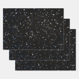 Terrazzo Retro Black White Blue  Pattern Inpakpapier Vel