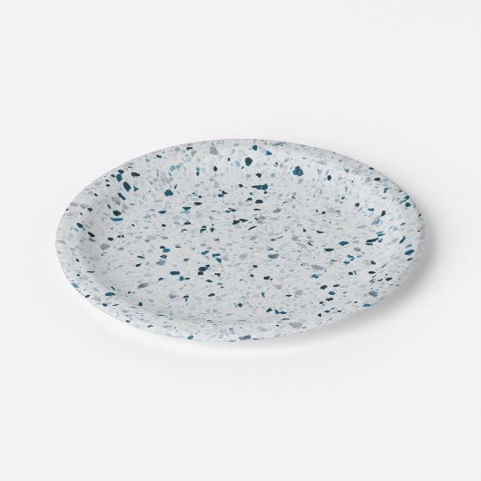 Terrazzo Retro Blauwgroen Blue Green White Grey El Papieren Bordje (Gekanteld)