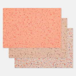 Terrazzo Retro Living Coral Pink Elegant Patroon Inpakpapier Vel
