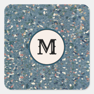 Terrazzo Retro Patroon - Blauw Terra Cotta Vierkante Sticker