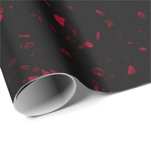 Terrazzo Retro Red Black Elegant  Pattern Cadeaupapier (Rol Hoek)