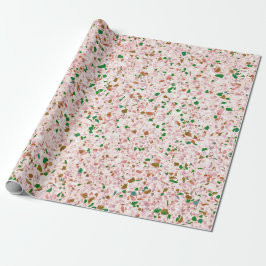 Terrazzo Retro Roze Groen  Patroonontwerp Cadeaupapier