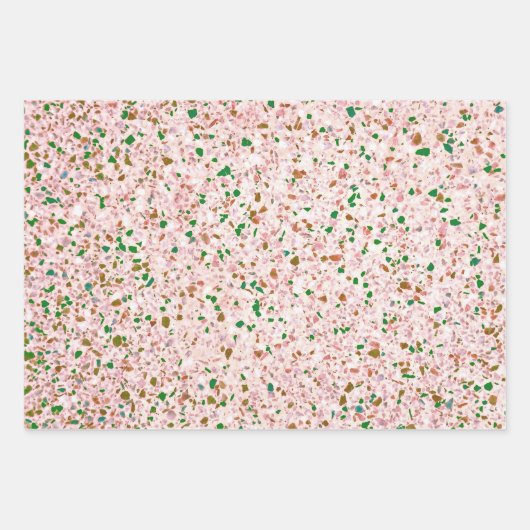 Terrazzo Retro Roze Groen Patroonontwerp Inpakpapier Vel (Voorkant)