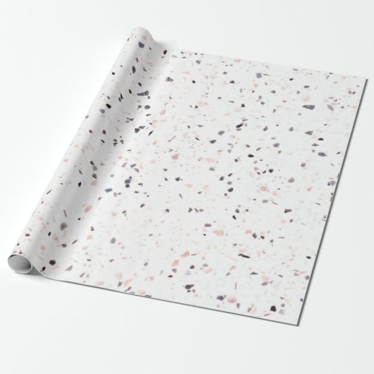 Terrazzo Retro White Black Pink Pattern Cadeaupapier (Uitgerold)