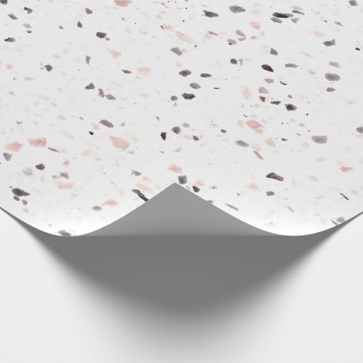 Terrazzo Retro White Black Pink Pattern Cadeaupapier (Hoek)