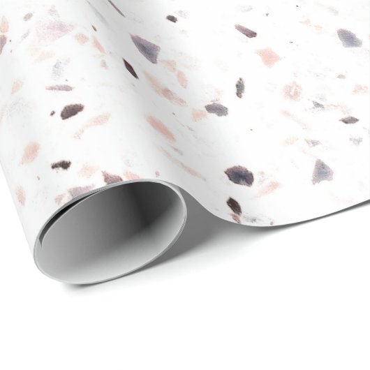 Terrazzo Retro White Black Pink  Pattern Cadeaupapier (Rol Hoek)