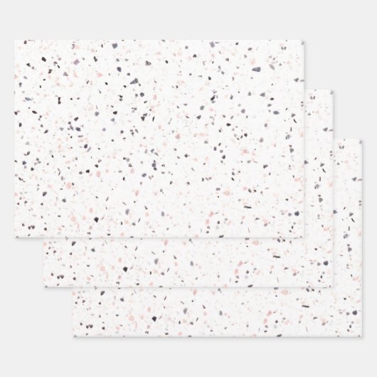 Terrazzo Retro White Black Pink  Pattern Inpakpapier Vel (Set)