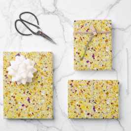 Terrazzo Retro Yellow Gold Paars  Pattern Inpakpapier Vel