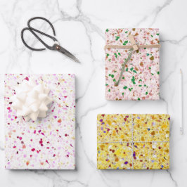 Terrazzo Retro Yellow Gold Pink  Pattern Inpakpapier Vel