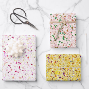 Terrazzo Retro Yellow Gold Pink Pattern Inpakpapier Vel