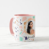 Terrazzo roos gold mint white foto name mok (Voorkant links)