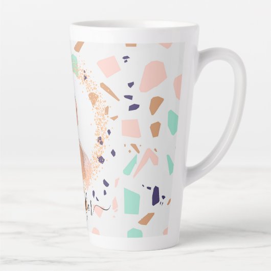 Terrazzo roos gouden munt wit foto naam script latte mok (Rechts)