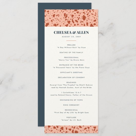 Terrazzo Slab Skinny Verticaal Trouwprogramma Programmakaart (Voorkant / Achterkant)