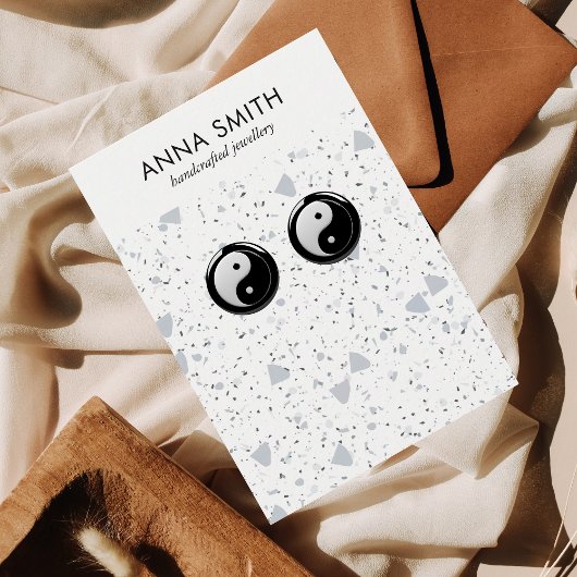 Terrazzo Stone Grey Minimale Marble Earring Displa Visitekaartje