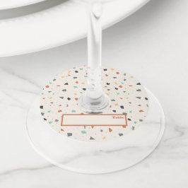 Terrazzo Tegel Confetti Modern Place Card Wijnglaslabel