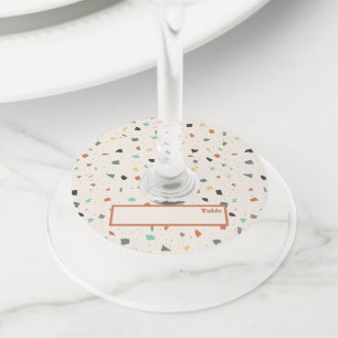Terrazzo Tegel Confetti Modern Place Card Wijnglaslabel