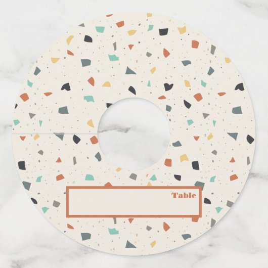 Terrazzo Tegel Confetti Modern Place Card Wijnglaslabel (Voorkant)