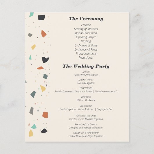 Terrazzo Tegel Confetti Modern Wedding Programme (Achterkant)