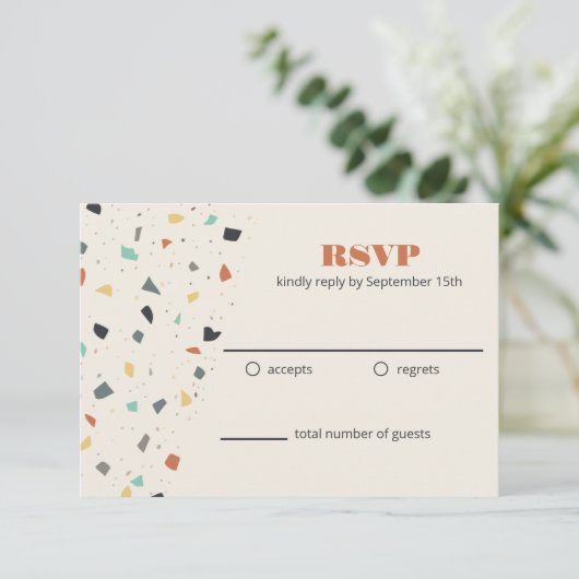 Terrazzo-tegel confetti moderne stijl RSVP (Staand voorkant)